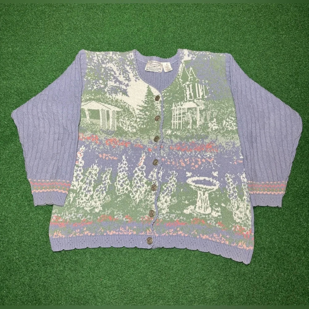 Northern Reflection Easter Fairy Core Spring Vintage 90s Sweater Large Cardigan - Picture 1 of 8